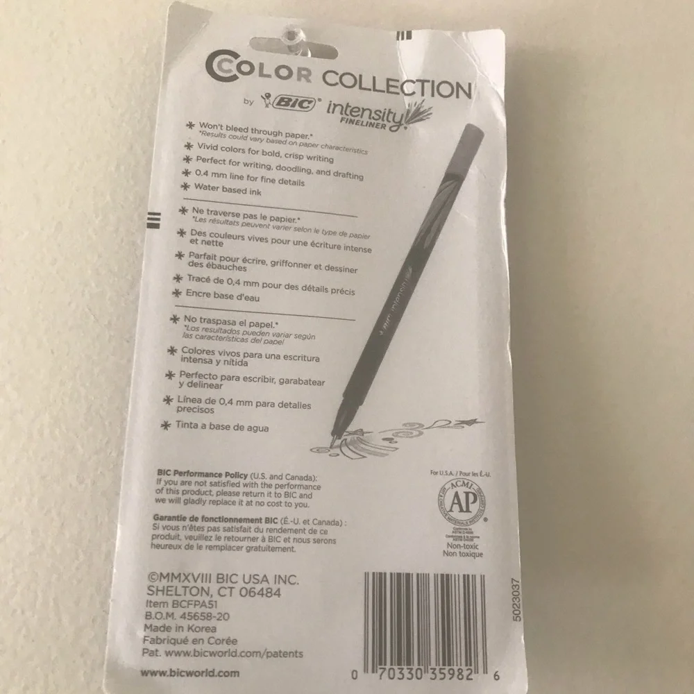 Bic Intensity Fineliner 0.4mm Color Collection 5ct